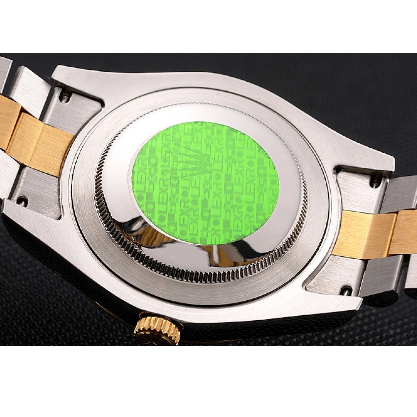 Aaa fake watches Gold Bezel Case Bracelet Swiss Tone Dial Steel Two Datejust Stainless Rolex Black 0825